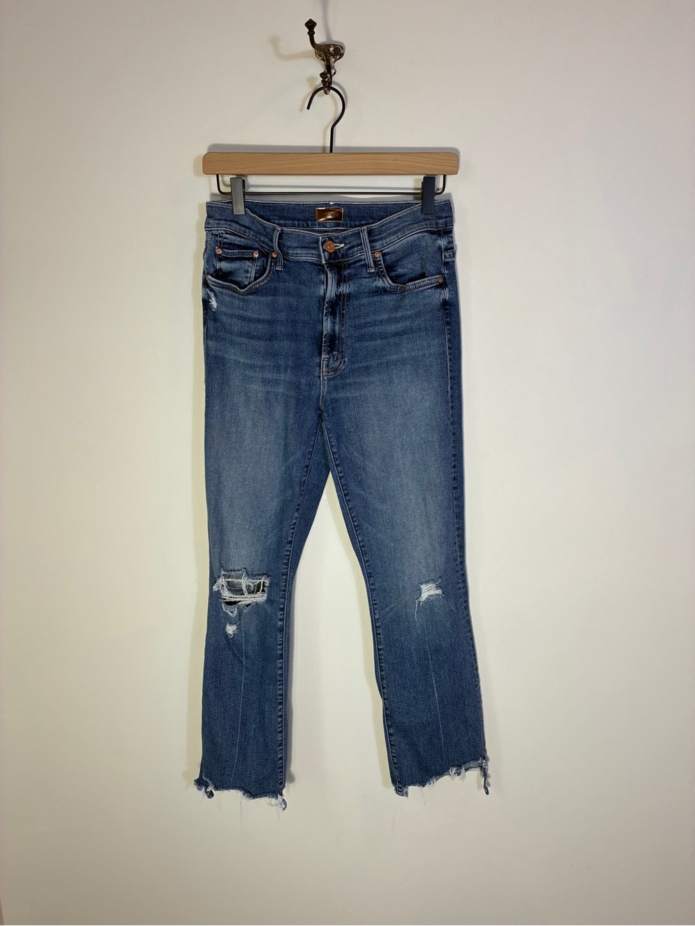 Mother Insider Crop Step Chew Distressed Denim Jeans Size 28